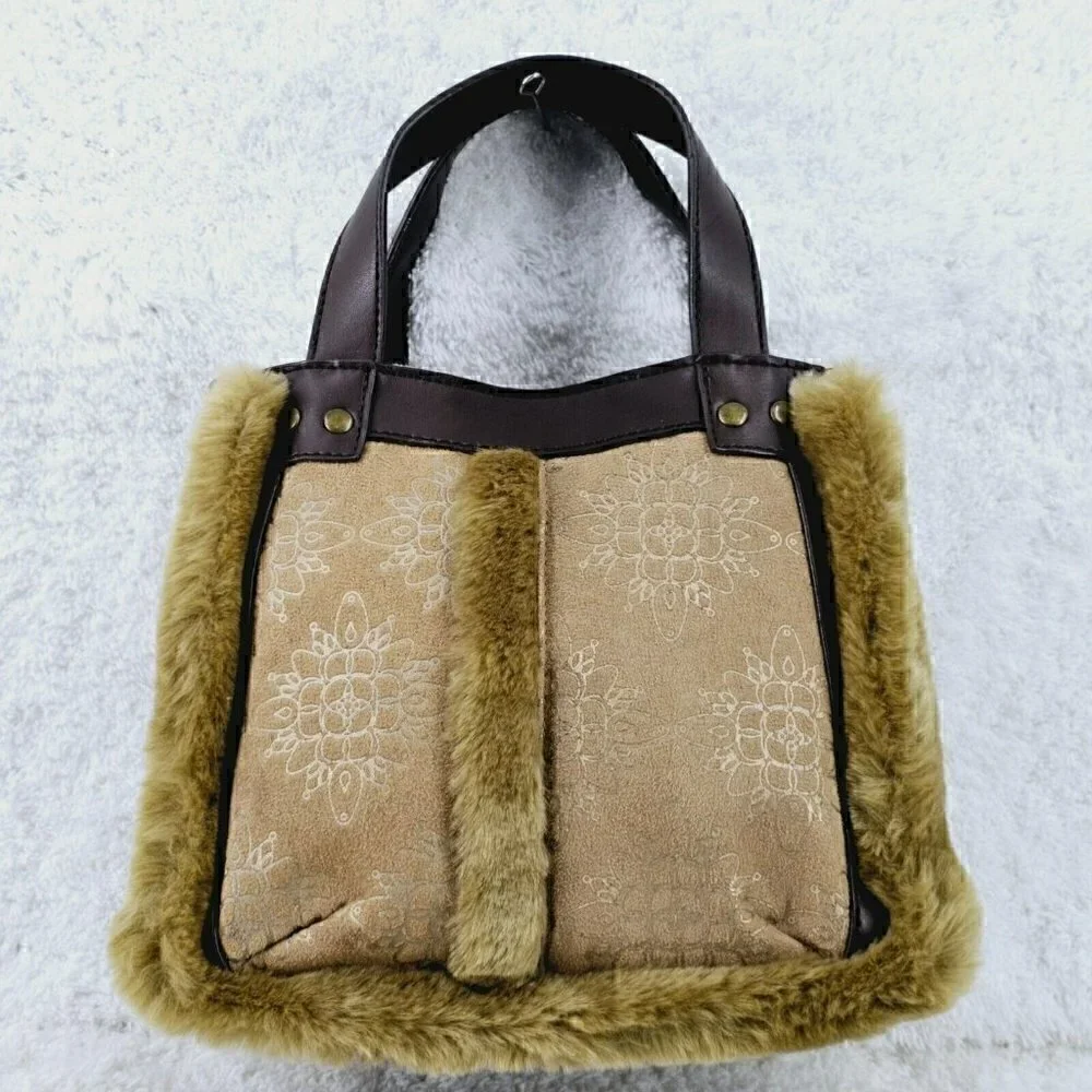 Bath and Body Works Fur and Faux Leather Top Handle Satchel